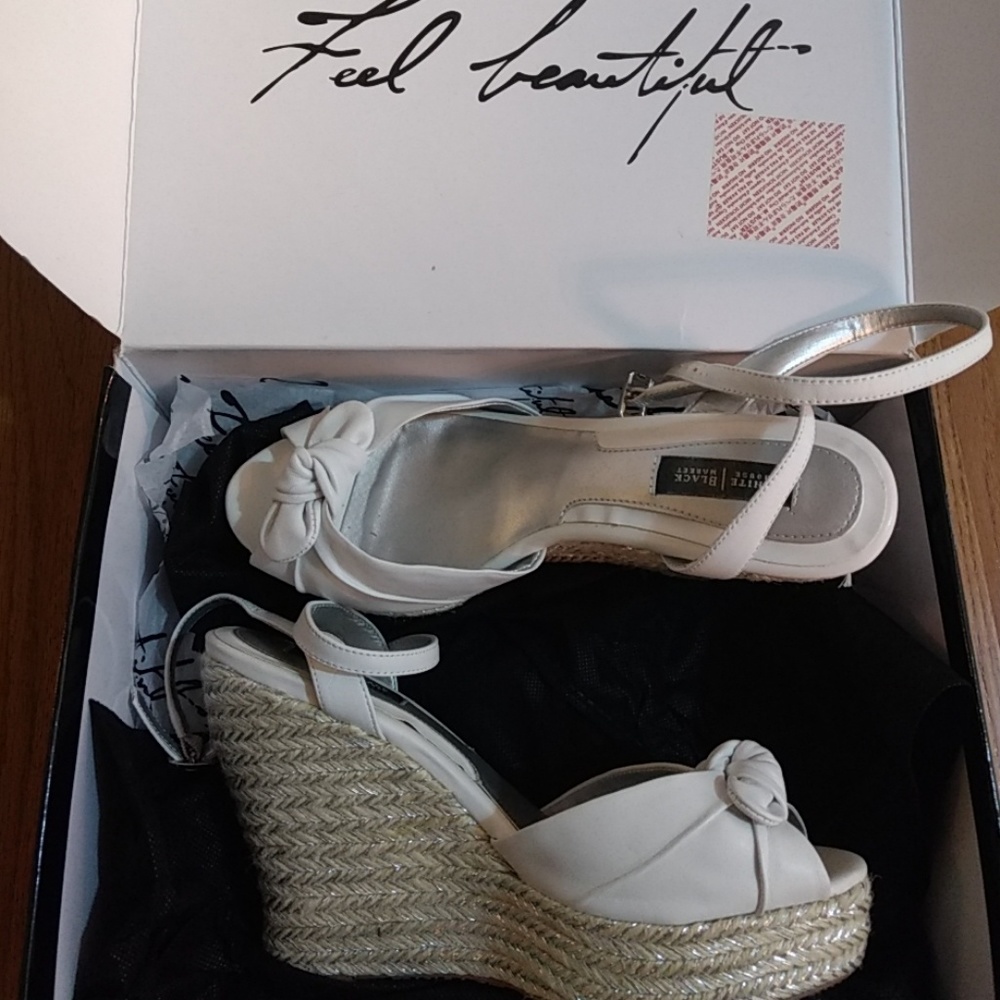 White Wedge Strap Shoes